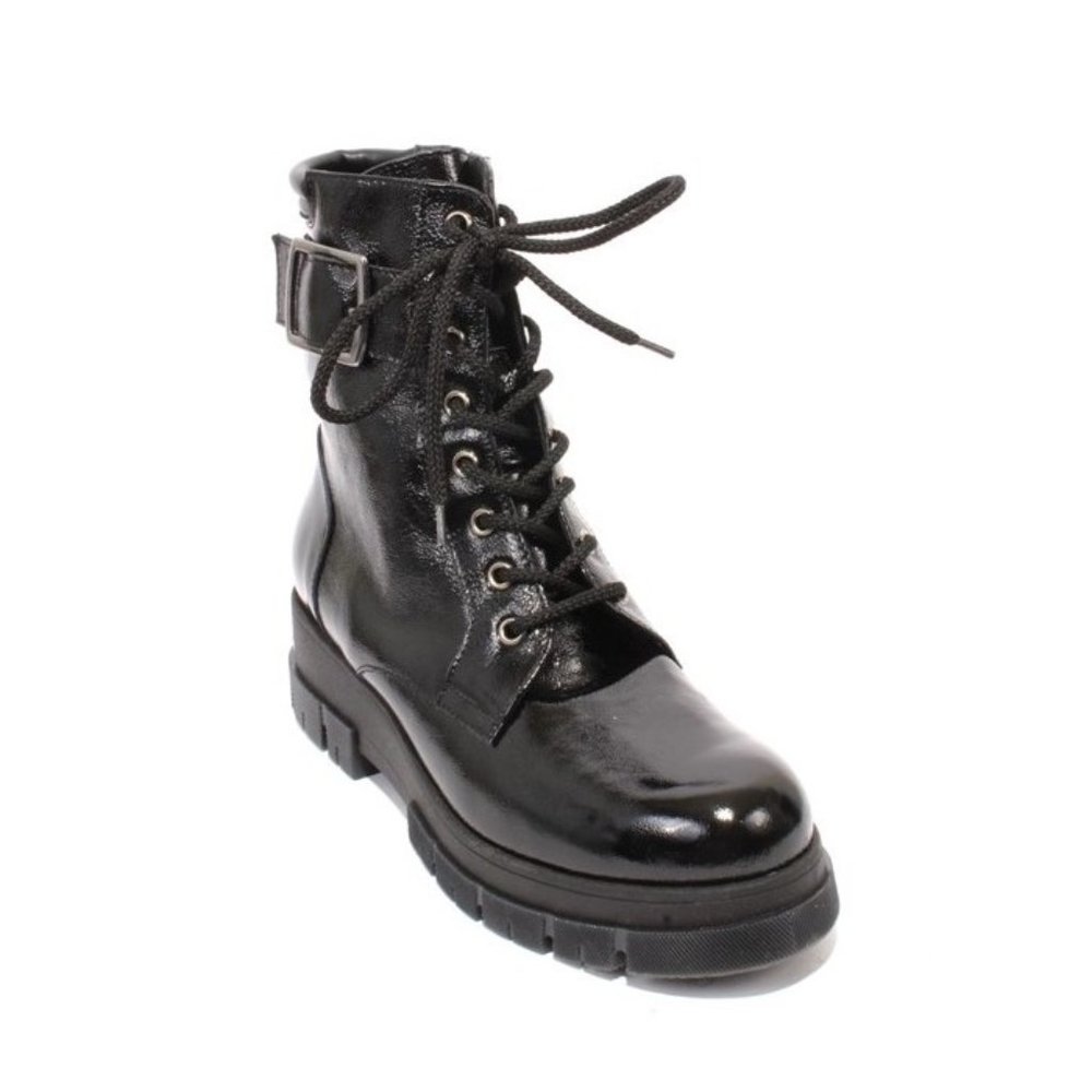 Vernissage 22822 Black Patent Leather Zip-Up Lace-Up Ankle Boots